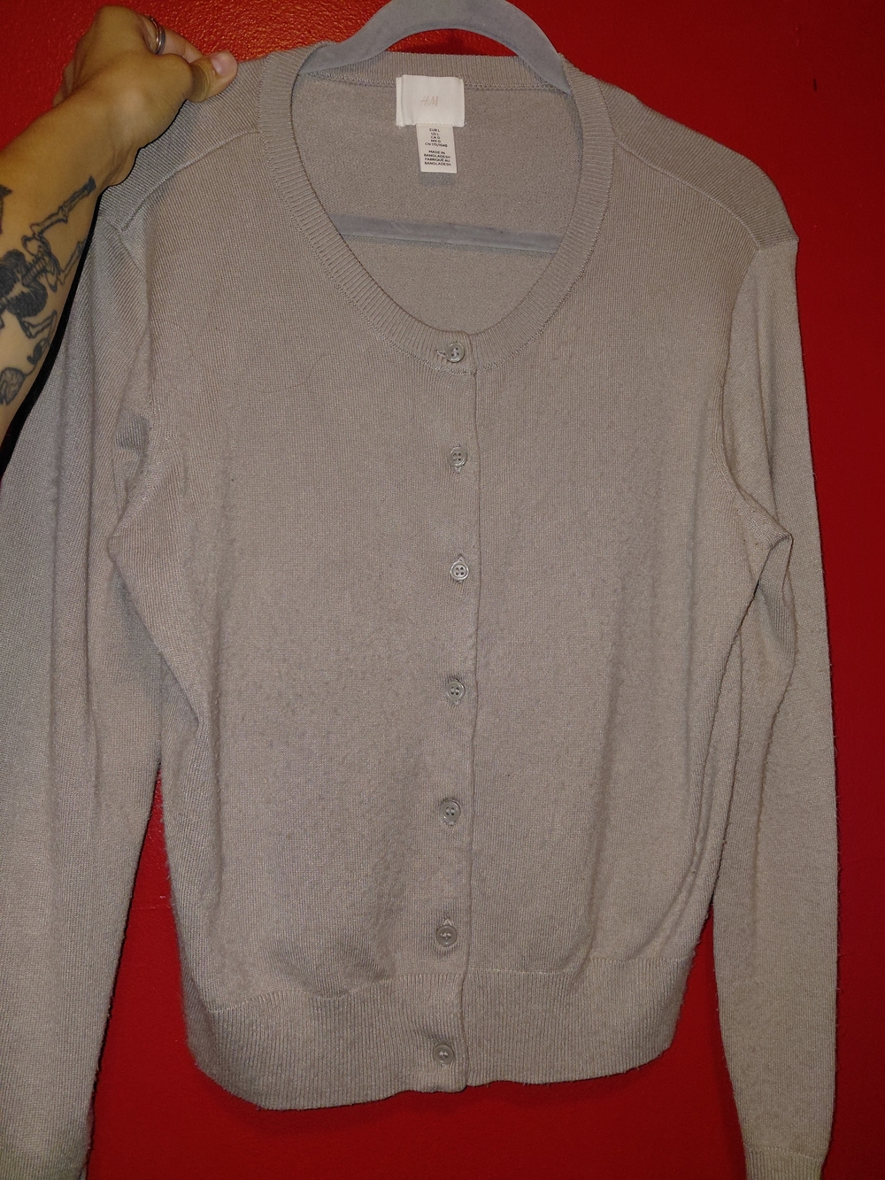 H&M Women's Button-Front Cardigan Sweater - Taupe Gray - Picture 2 of 2